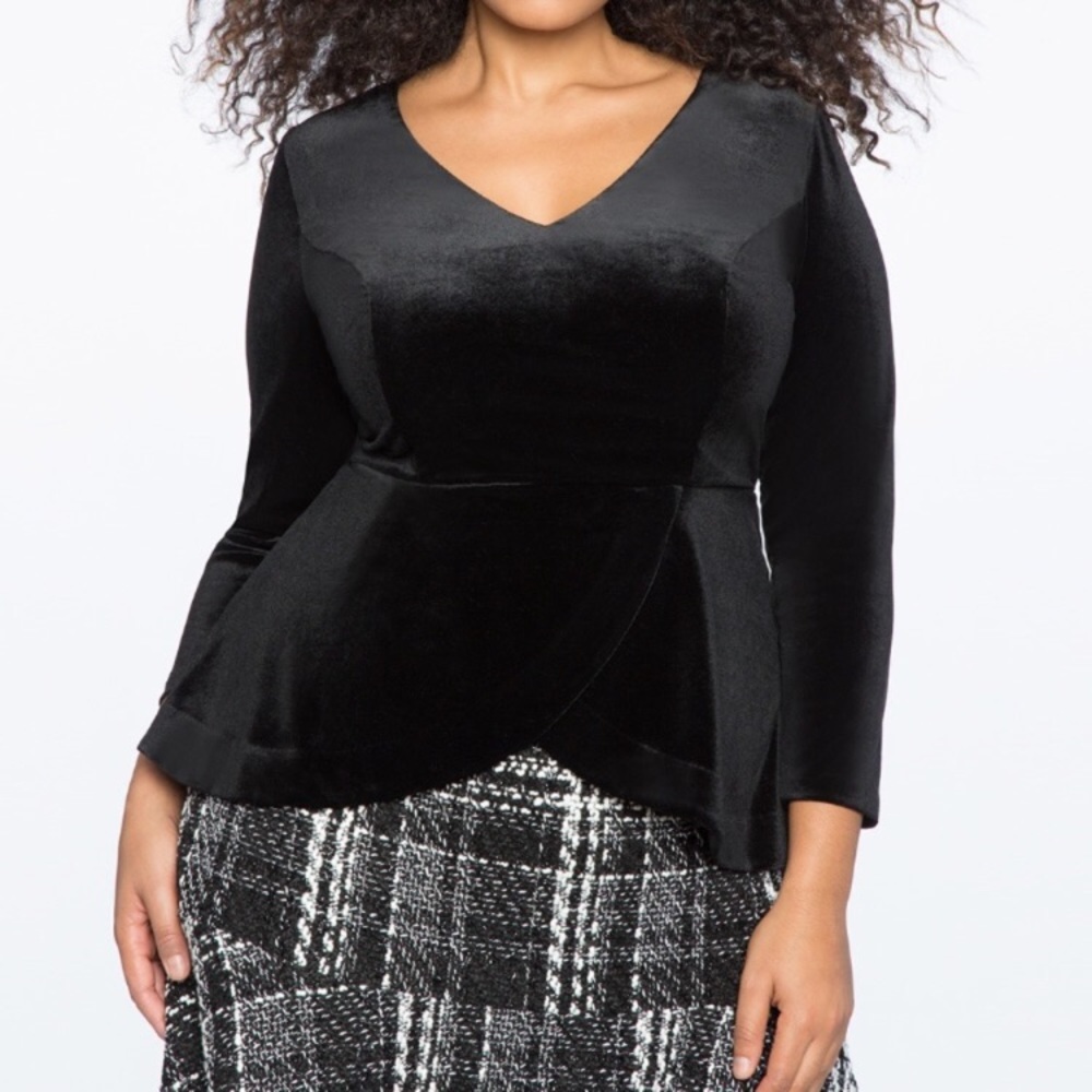 eloquii peplum black velvet top 16
